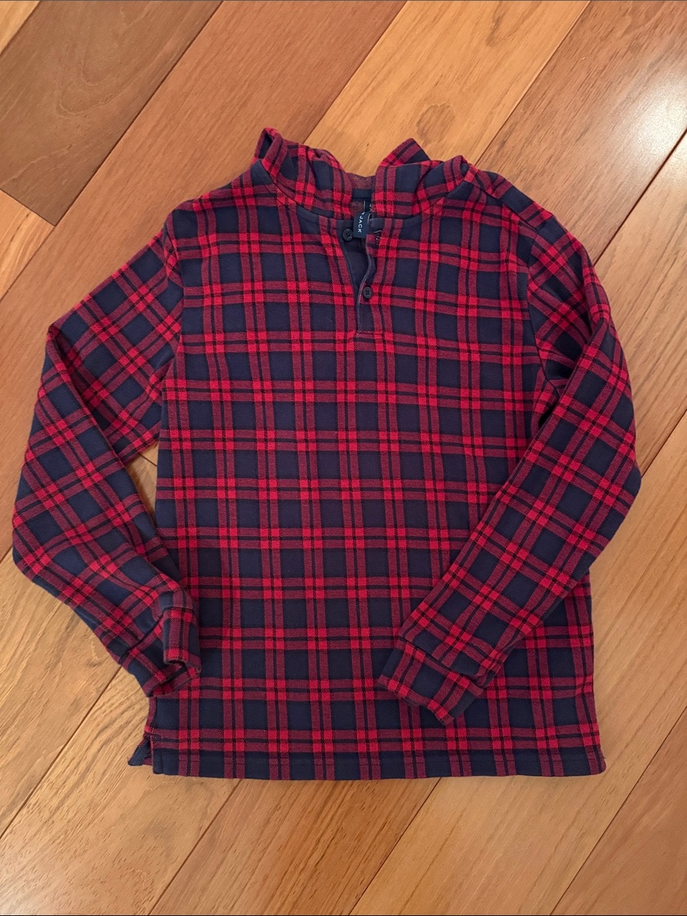 Janie & Jack Red & Navy Plaid Long-Sleeve Hooded Shirt